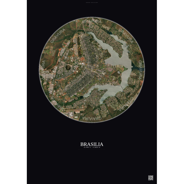 Affiche Brasilia – Poster vue satellite 10km Couleur | Gravura – Fond foncé