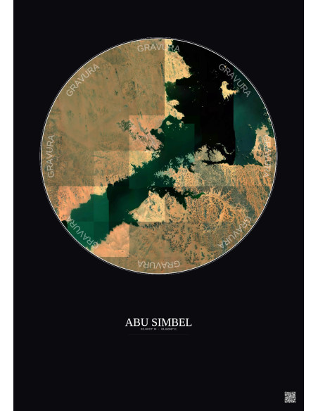 Affiche Abu Simbel – Poster vue satellite 30km Couleur | Gravura – Fond foncé