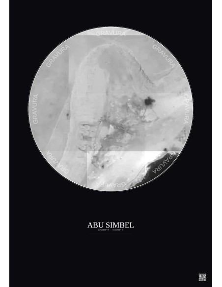 Abu Simbel Satellite View Poster 0.1km B&W | Gravura – Dark background