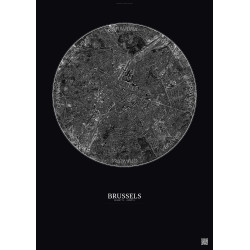 Affiche Brussels – Poster vue satellite 6km N&B | Gravura – Fond foncé