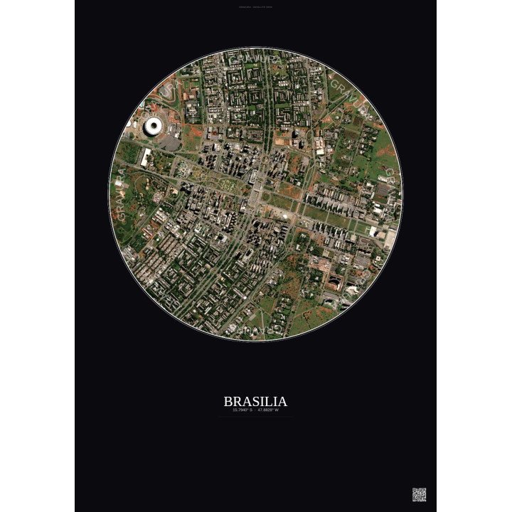 Affiche Brasilia – Poster vue satellite 2.5km Couleur | Gravura – Fond foncé
