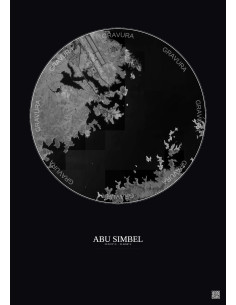 Abu Simbel Satellite View Poster 5km B&W | Gravura – Dark background
