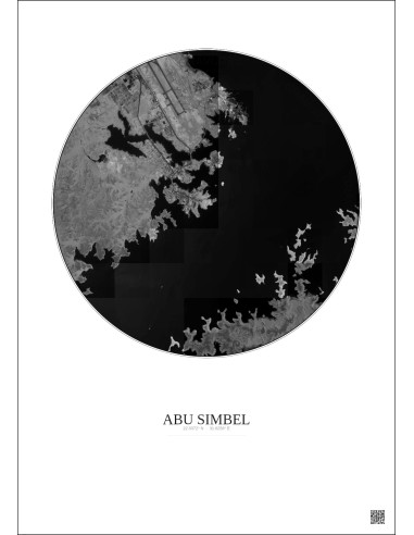 Abu Simbel Satellite View Poster 5km B&W | Gravura – Light background