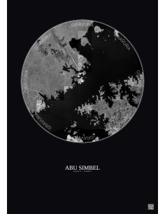 Abu Simbel Satellite View Poster 10km B&W | Gravura – Dark background