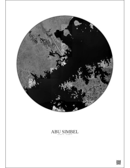 Abu Simbel Satellite View Poster 10km B&W | Gravura – Light background