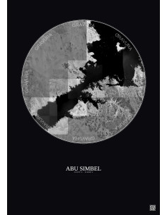 Affiche Abu Simbel – Poster vue satellite 30km N&B | Gravura – Fond foncé