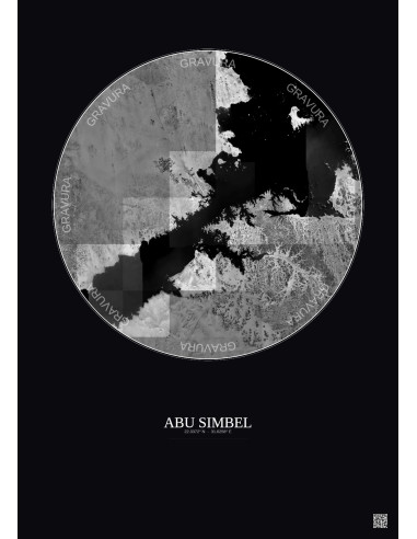 Affiche Abu Simbel – Poster vue satellite 30km N&B | Gravura – Fond foncé