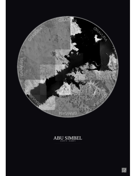 Affiche Abu Simbel – Poster vue satellite 30km N&B | Gravura – Fond foncé