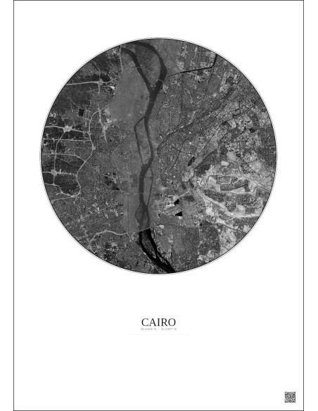 Affiche Cairo – Poster vue satellite 10km N&B | Gravura – Fond clair