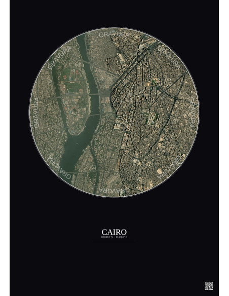 Affiche Cairo – Poster vue satellite 2.5km Couleur | Gravura – Fond foncé