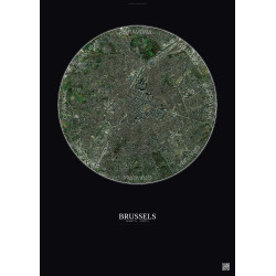 Affiche Brussels – Poster vue satellite 6km Couleur | Gravura – Fond foncé
