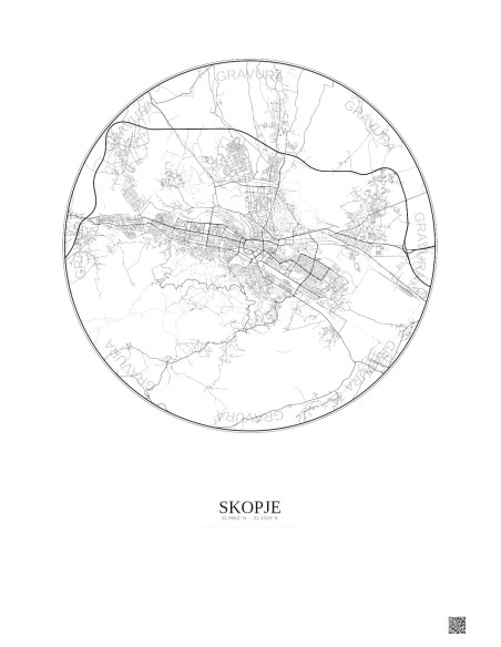 Affiche Skopje – Poster carte de ville 10km | Gravura – Fond clair