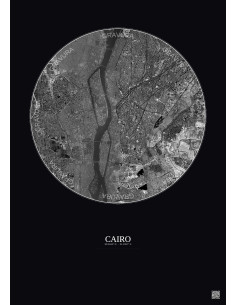Affiche Cairo – Poster vue satellite 6km N&B | Gravura – Fond foncé