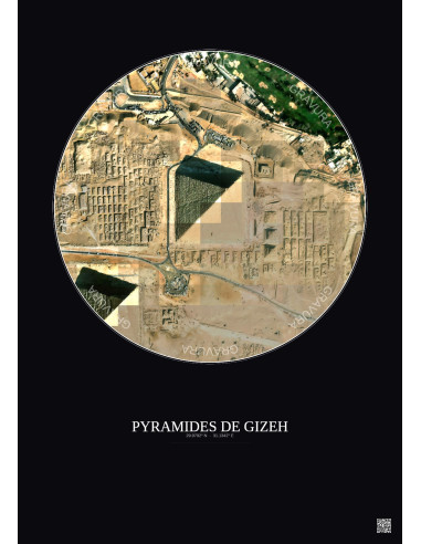 Affiche Pyramides De Gizeh – Poster vue satellite 0.5km Couleur | Gravura – Fond foncé