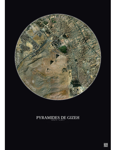 Affiche Pyramides De Gizeh – Poster vue satellite 2.5km Couleur | Gravura – Fond foncé