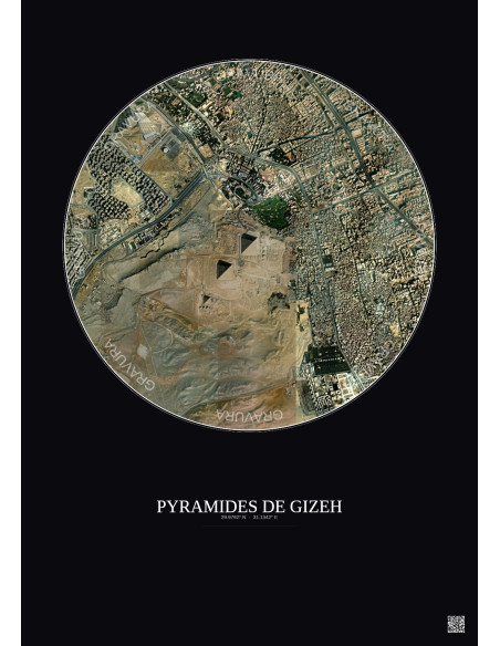 Affiche Pyramides De Gizeh – Poster vue satellite 2.5km Couleur | Gravura – Fond foncé