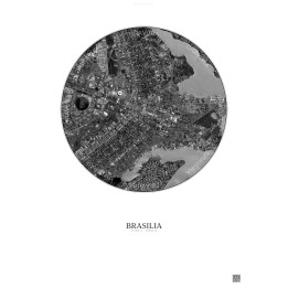 Affiche Brasilia – Poster vue satellite 6km N&B | Gravura – Fond clair