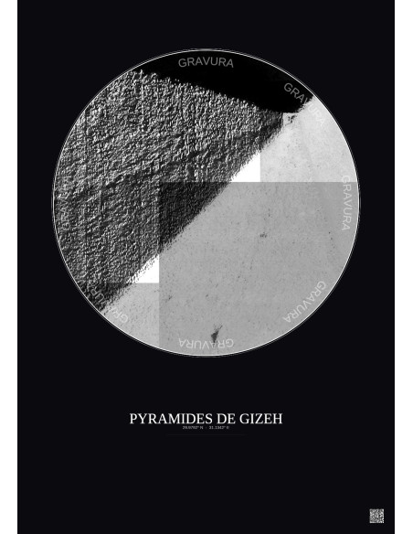 Affiche Pyramides De Gizeh – Poster vue satellite 0.1km N&B | Gravura – Fond foncé