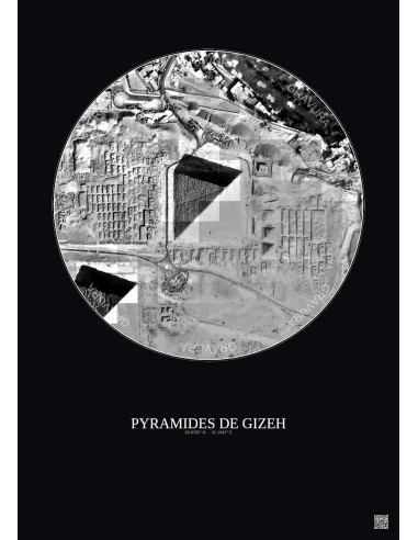 Affiche Pyramides De Gizeh – Poster vue satellite 0.5km N&B | Gravura – Fond foncé