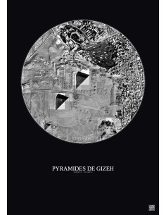 Affiche Pyramides De Gizeh – Poster vue satellite 1km N&B | Gravura – Fond foncé