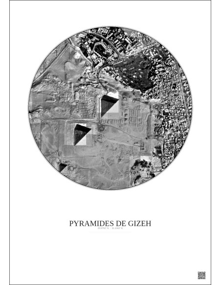 Affiche Pyramides De Gizeh – Poster vue satellite 1km N&B | Gravura – Fond clair