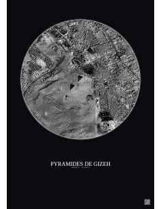 Pyramides De Gizeh Satellite View Poster 2.5km B&W | Gravura – Dark background