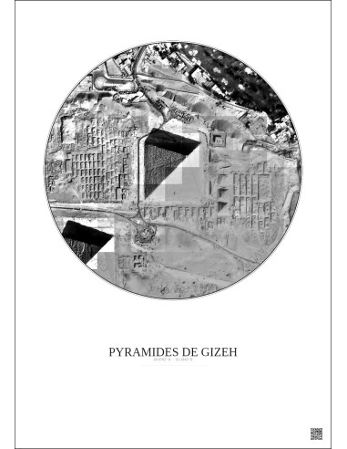 Affiche Pyramides De Gizeh – Poster vue satellite 0.5km N&B | Gravura – Fond clair