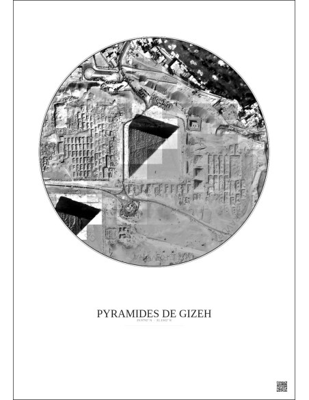 Affiche Pyramides De Gizeh – Poster vue satellite 0.5km N&B | Gravura – Fond clair