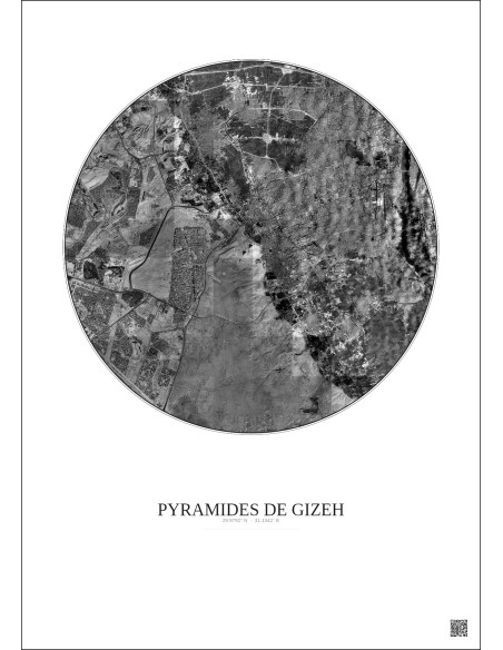 Pyramides De Gizeh Satellite View Poster 10km B&W | Gravura – Light background