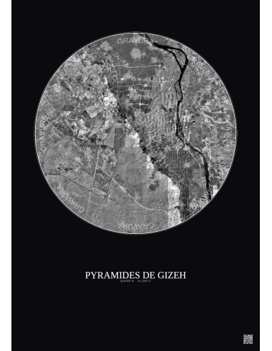 Pyramides De Gizeh Satellite View Poster 20km B&W | Gravura – Dark background