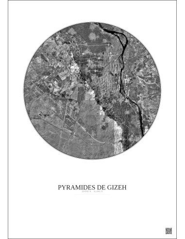 Pyramides De Gizeh Satellite View Poster 20km B&W | Gravura – Light background