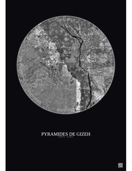 Pyramides De Gizeh Satellite View Poster 30km B&W | Gravura – Dark background