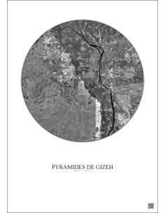 Pyramides De Gizeh Satellite View Poster 30km B&W | Gravura – Light background