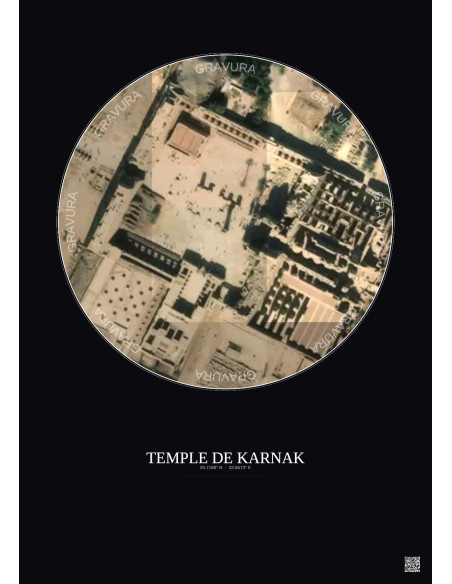Affiche Temple De Karnak – Poster vue satellite 0.1km Couleur | Gravura – Fond foncé