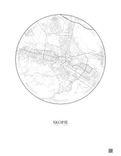 Affiche Skopje – Poster carte de ville 6km | Gravura – Fond clair
