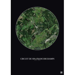 Affiche Circuit De Spa Francorchamps – Poster vue satellite 5km Couleur | Gravura – Fond foncé