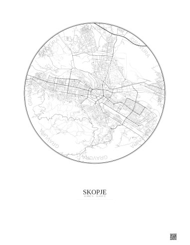 Skopje City Map Poster 6km | Gravura – Light background