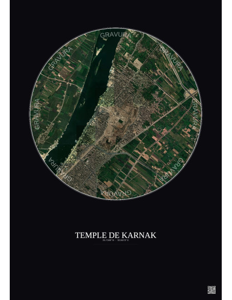 Temple De Karnak Satellite View Poster 2.5km Color | Gravura – Dark background