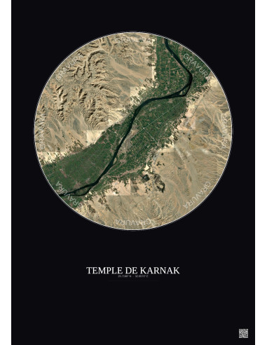 Affiche Temple De Karnak – Poster vue satellite 20km Couleur | Gravura – Fond foncé