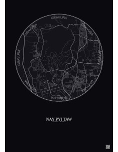 Affiche Nay Pyi Taw – Poster carte de ville 10km | Gravura – Fond foncé