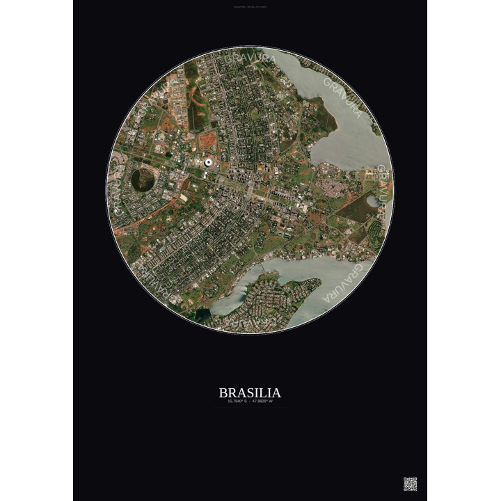 Affiche Brasilia – Poster vue satellite 6km Couleur | Gravura – Fond foncé