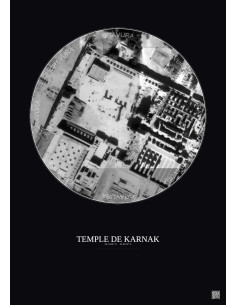 Affiche Temple De Karnak – Poster vue satellite 0.1km N&B | Gravura – Fond foncé
