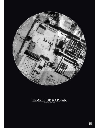 Temple De Karnak Satellite View Poster 0.1km B&W | Gravura – Dark background
