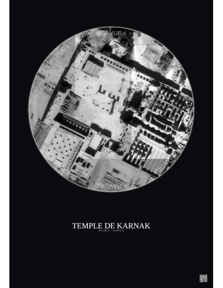 Temple De Karnak Satellite View Poster 0.1km B&W | Gravura – Dark background