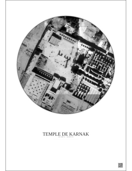 Affiche Temple De Karnak – Poster vue satellite 0.1km N&B | Gravura – Fond clair