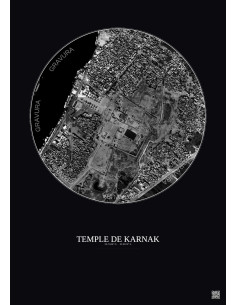 Affiche Temple De Karnak – Poster vue satellite 1km N&B | Gravura – Fond foncé