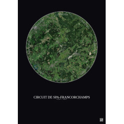 Affiche Circuit De Spa Francorchamps – Poster vue satellite 10km Couleur | Gravura – Fond foncé