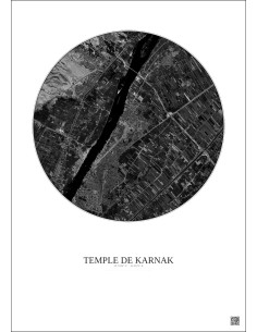 Affiche Temple De Karnak – Poster vue satellite 5km N&B | Gravura – Fond clair
