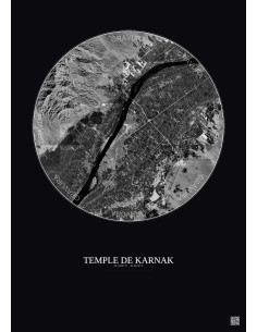 Affiche Temple De Karnak – Poster vue satellite 10km N&B | Gravura – Fond foncé