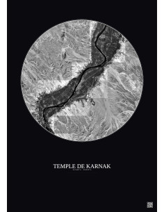 Affiche Temple De Karnak – Poster vue satellite 30km N&B | Gravura – Fond foncé
